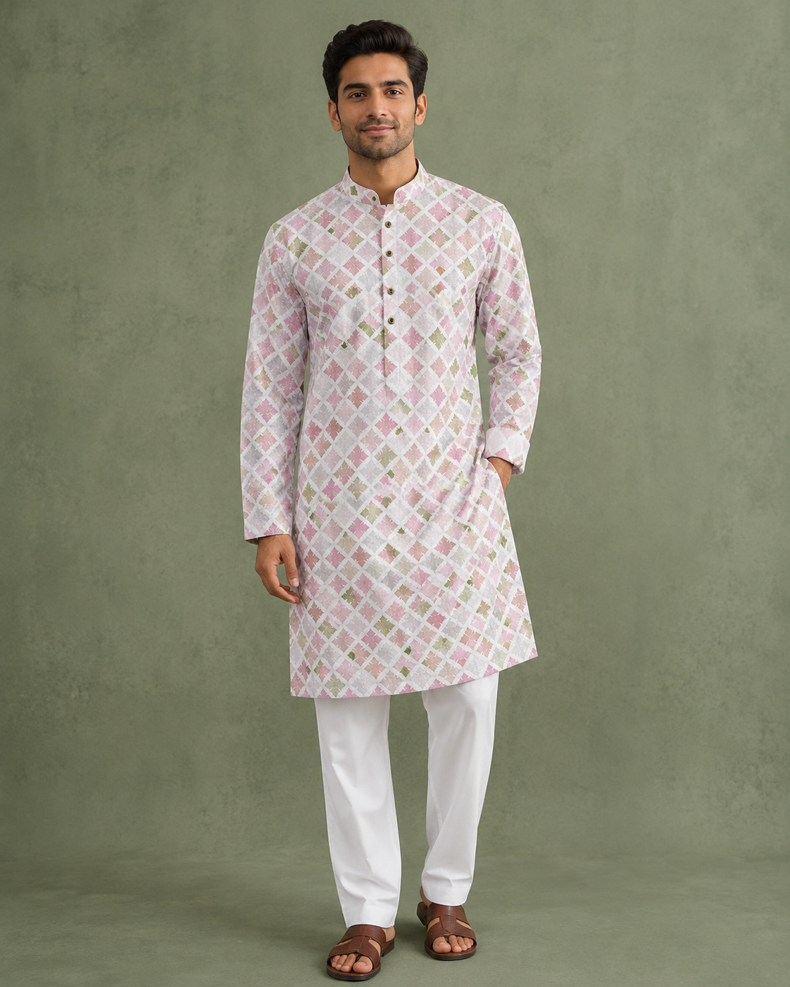 KPD6255 Pastel Multi Colour Diamond Print Kurta Pyjama Set