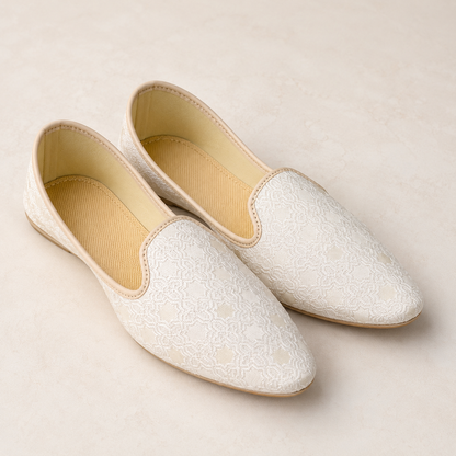KPL0057 Cream Jacquard Jutti Khussa For Men