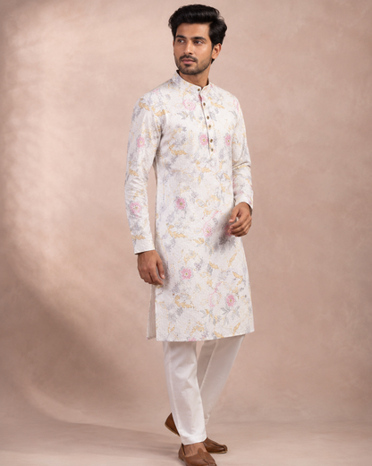 KPD6254 Ivory Floral Print Kurta Pyjama Set