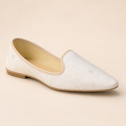 KPL0057 Cream Jacquard Jutti Khussa For Men