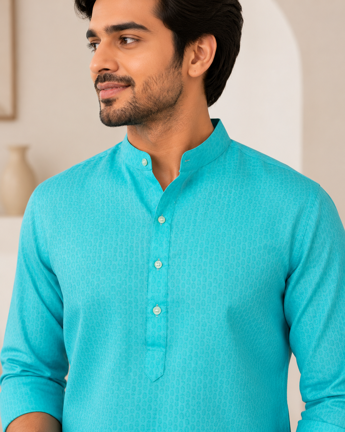 KPSK1012 Light Blue Self Design Kurta