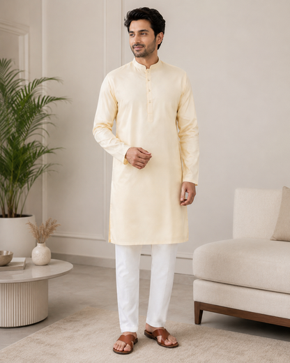 KPC1044 Plain Cream Kurta Pyjama Set