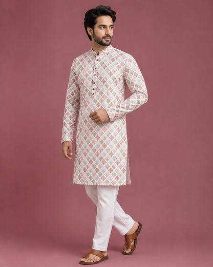 KPD6255 Pastel Multi Colour Diamond Print Kurta Pyjama Set