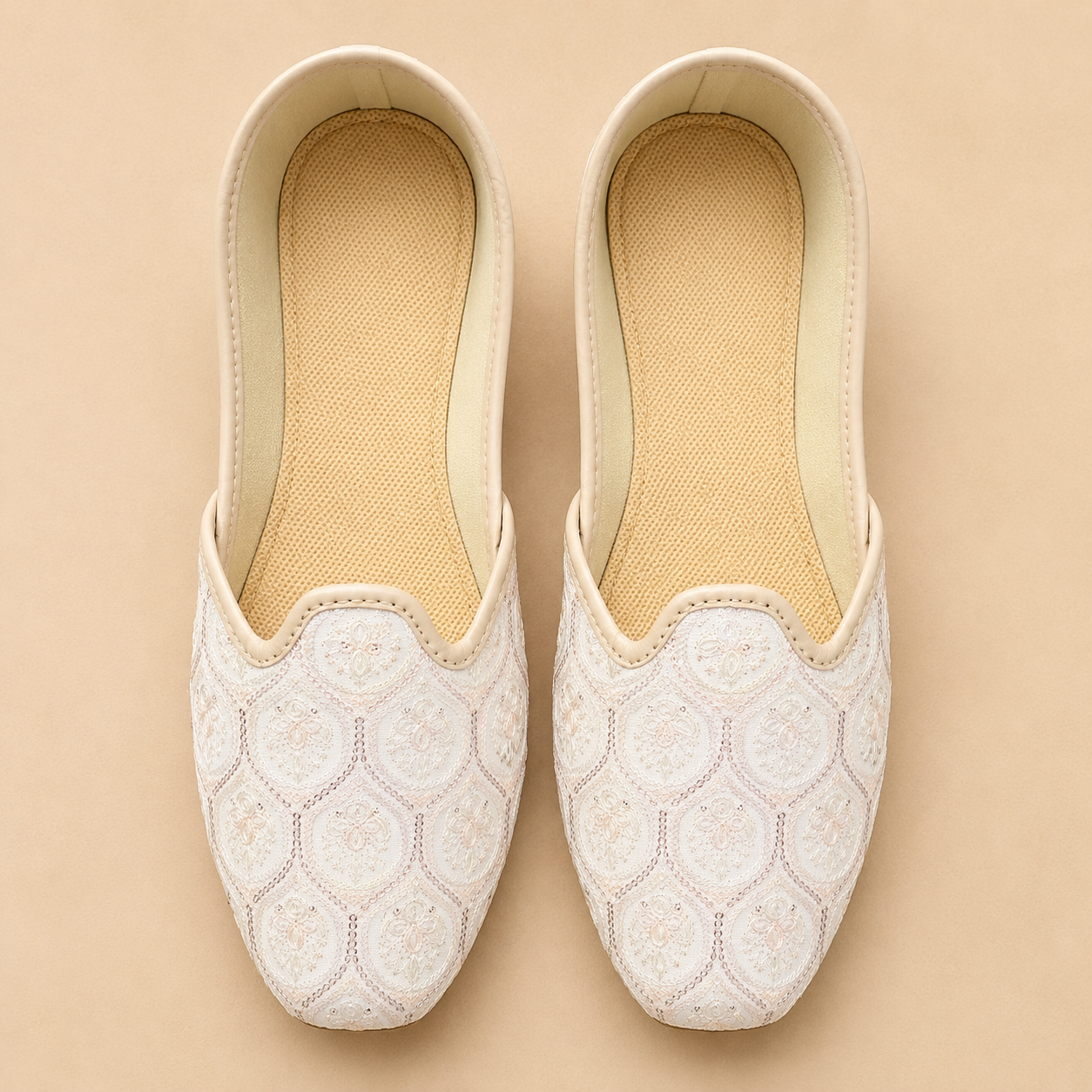 KPL0058 Cream Rose Gold Sequins Jutti Khussa For Men
