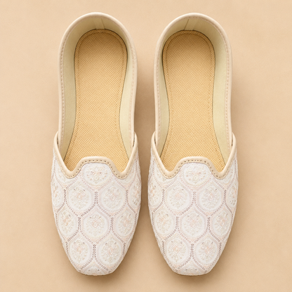 KPL0058 Cream Rose Gold Sequins Jutti Khussa For Men