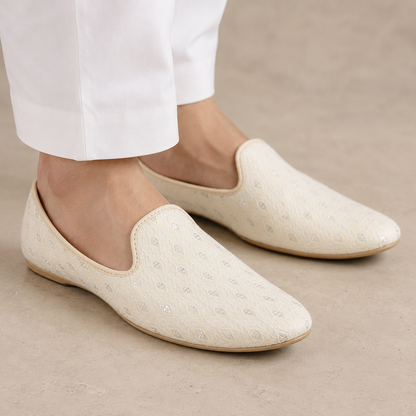KPL0060 Cream Silver Sequins Jutti/Khussa For Men