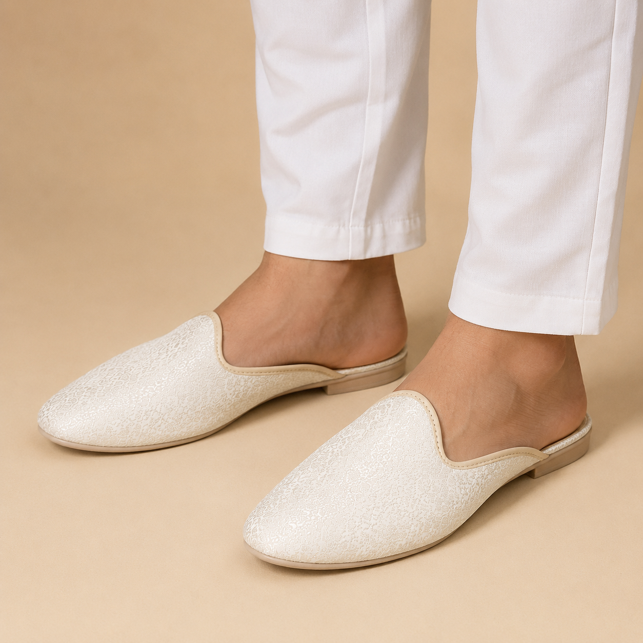 KPL0059 Cream Self Design Jutti/Khussa For Men
