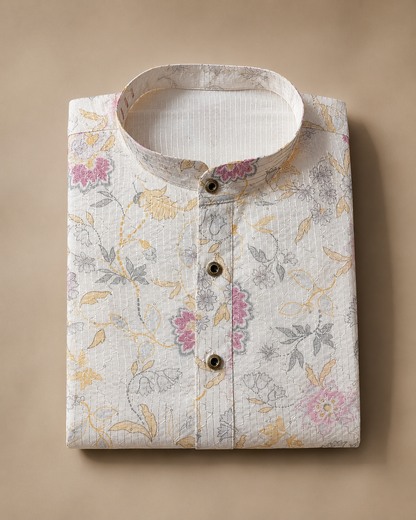 KPD6254 Ivory Floral Print Kurta Pyjama Set