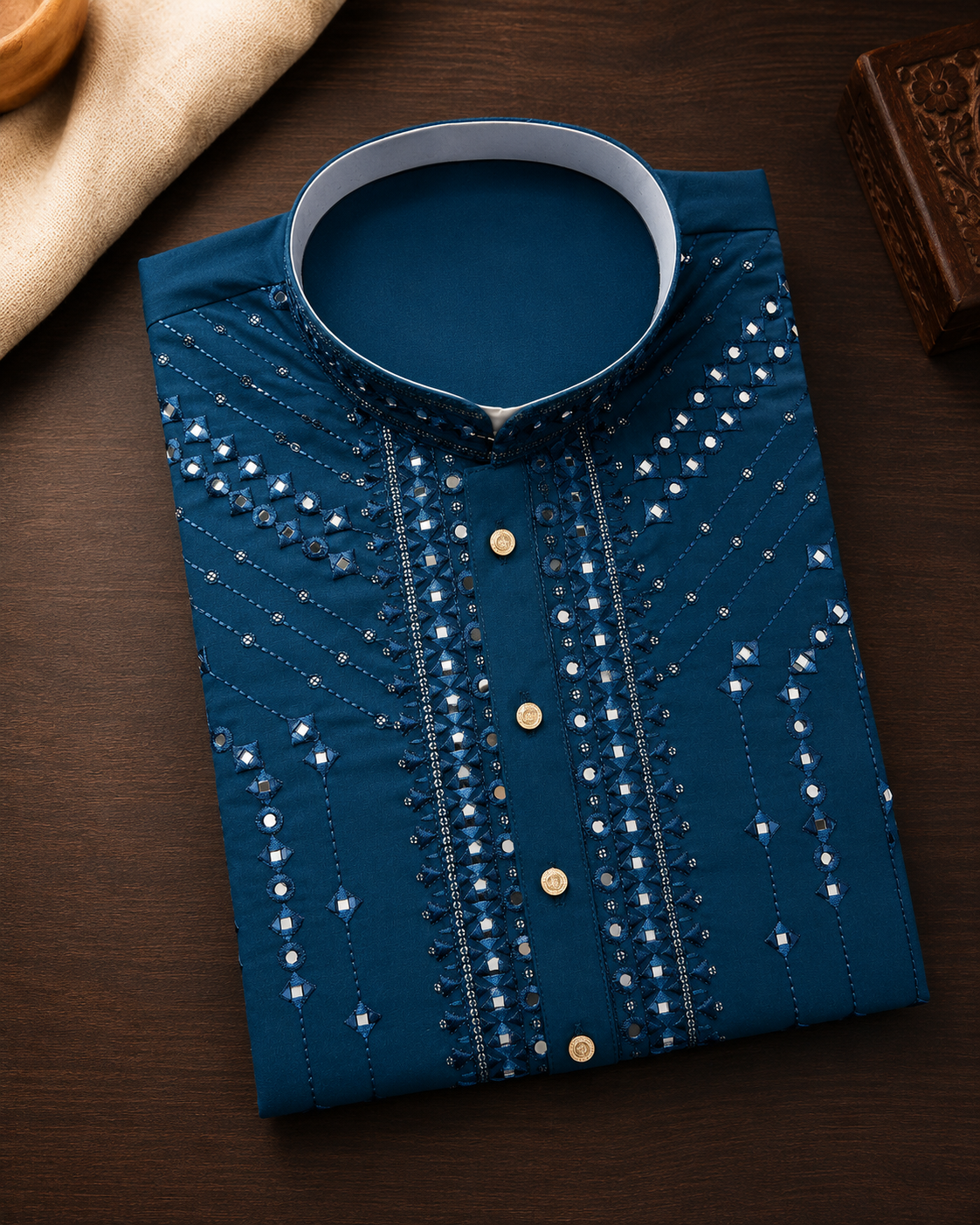 KPD6258 Navy Blue Mirror Work Kurta Pyjama Set