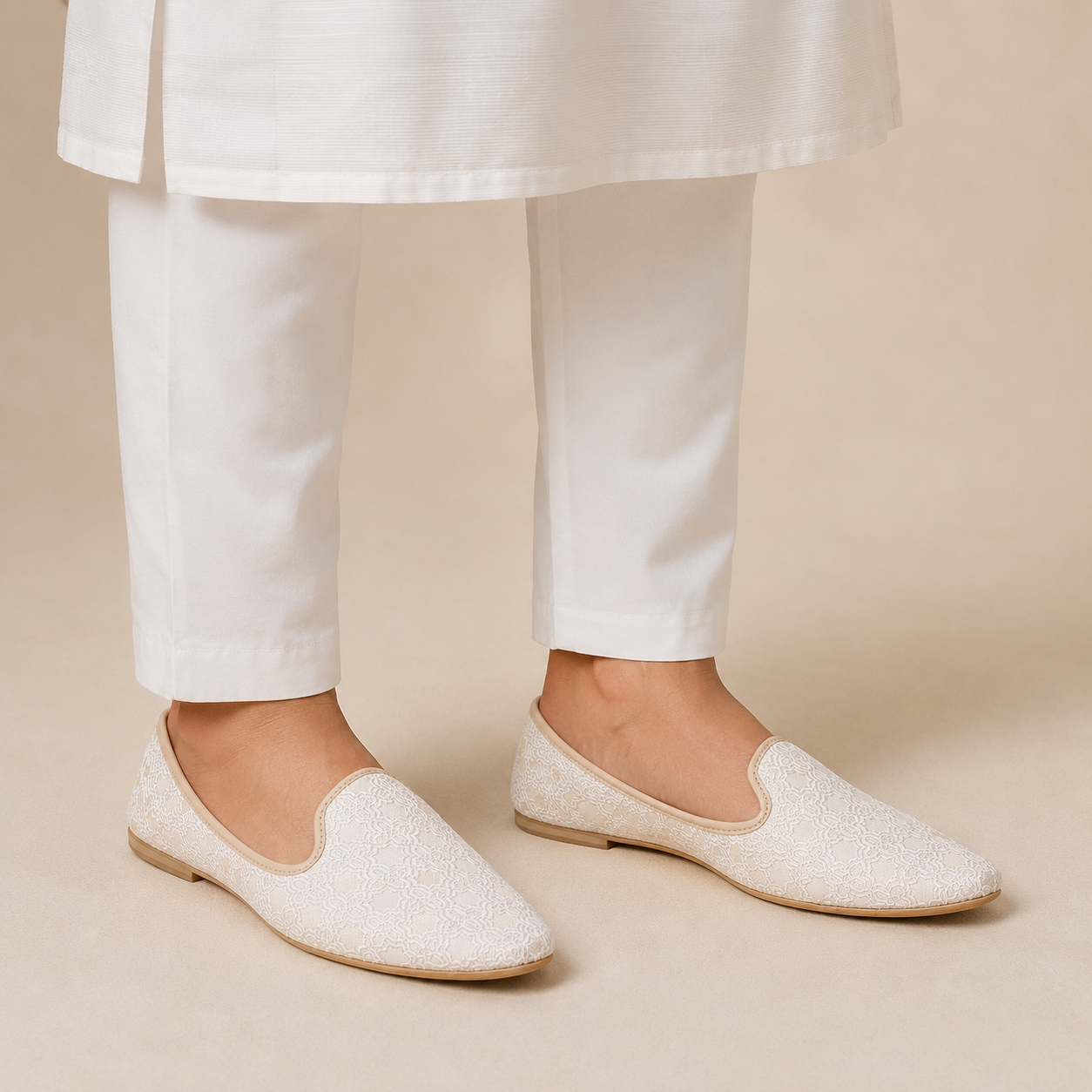 KPL0057 Cream Jacquard Jutti Khussa For Men