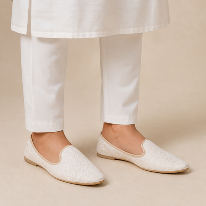 KPL0057 Cream Jacquard Jutti Khussa For Men
