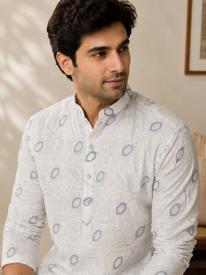 KPD6264 White Kurta Pyjama Set