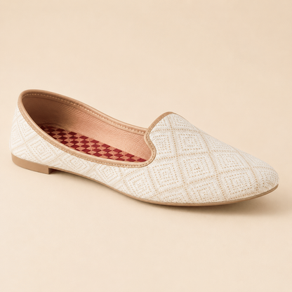 KPL0064 Cream Gold Diamond Pattern Jutti/Khussa For Men
