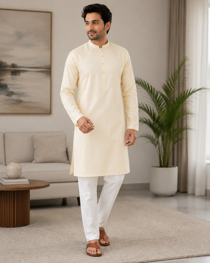 KPC1044 Plain Cream Kurta Pyjama Set