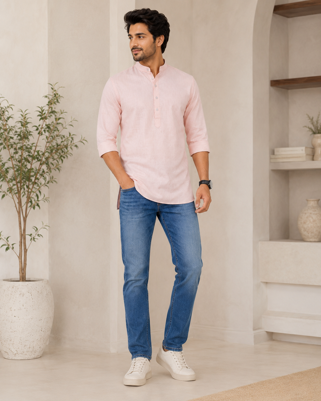KPSK1010 Baby Pink Plain Kurta