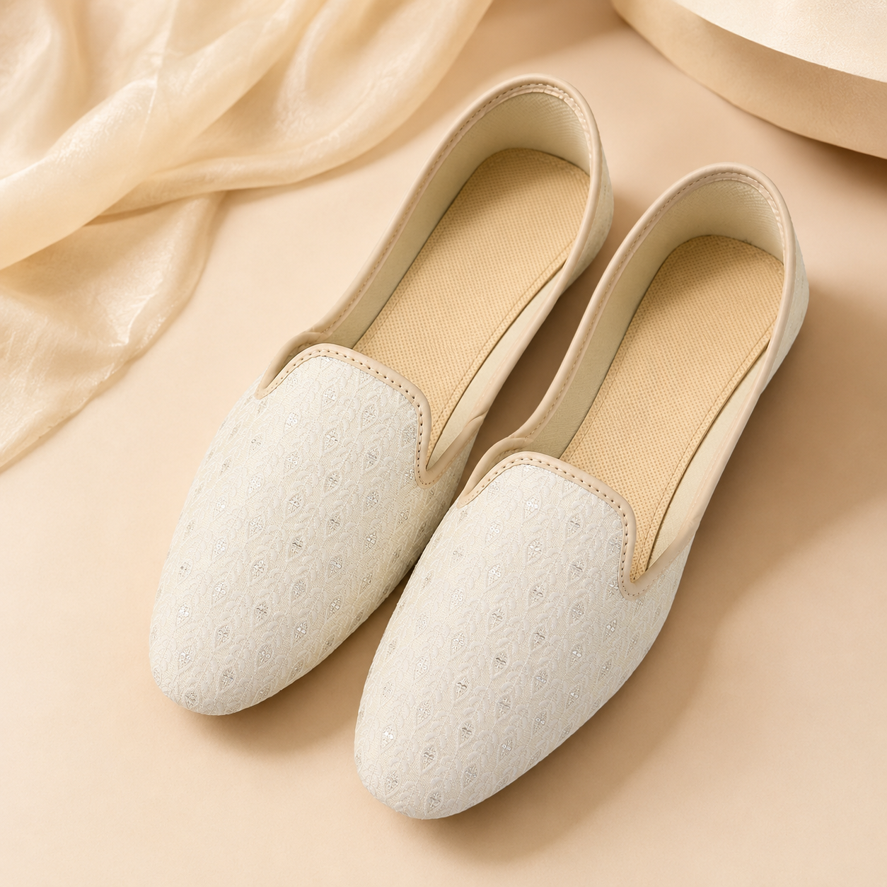 KPL0060 Cream Silver Sequins Jutti/Khussa For Men