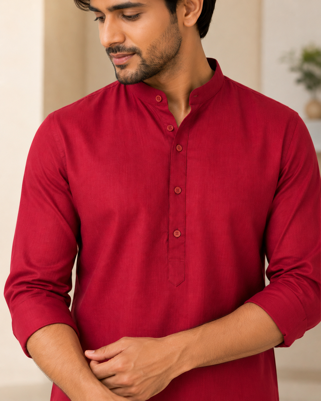 KPSK1011 Deep Red Plain Kurta