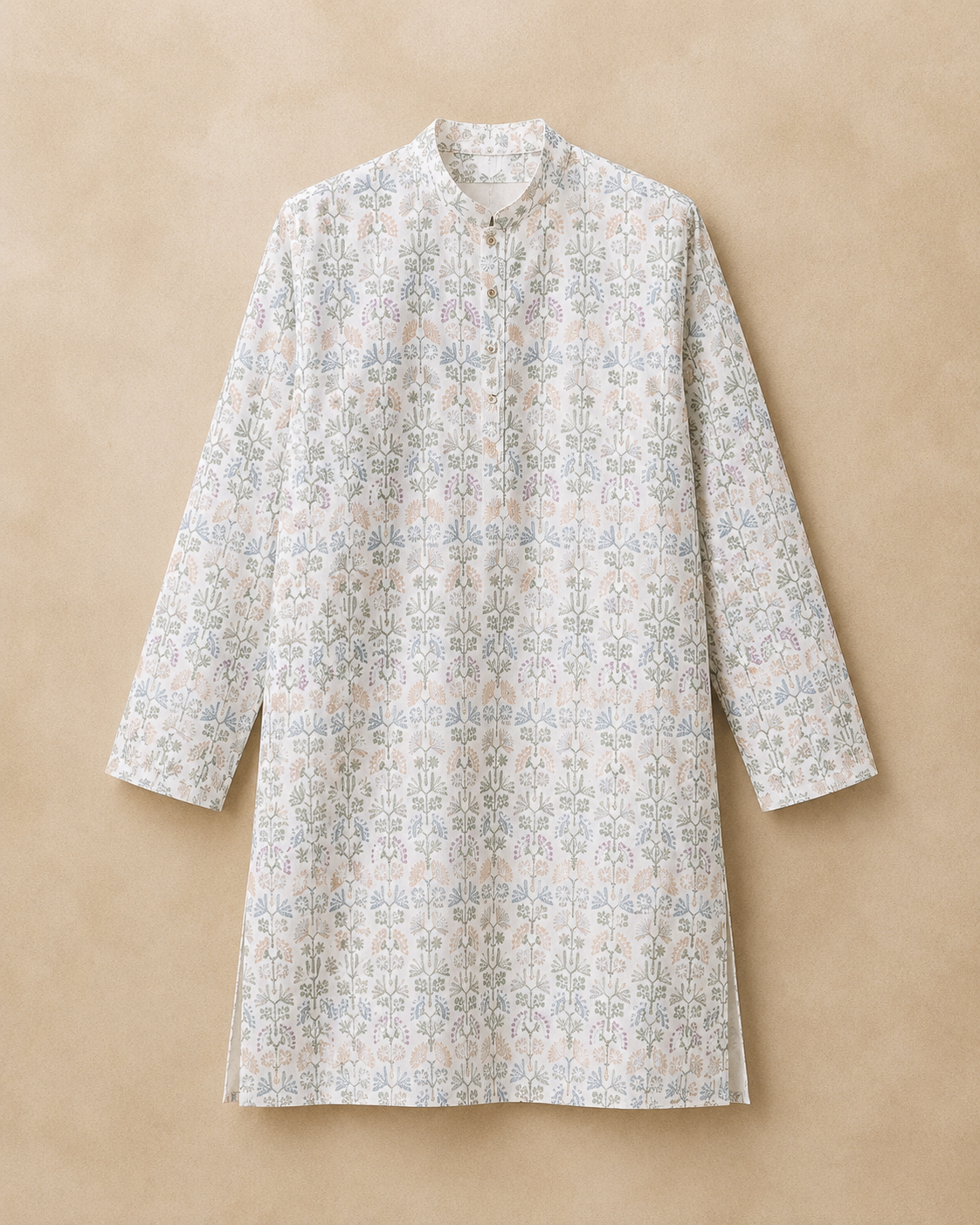 KPD6253 White Pastel Floral Print Kurta Pyjama Set
