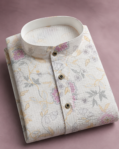 KPD6254 Ivory Floral Print Kurta Pyjama Set