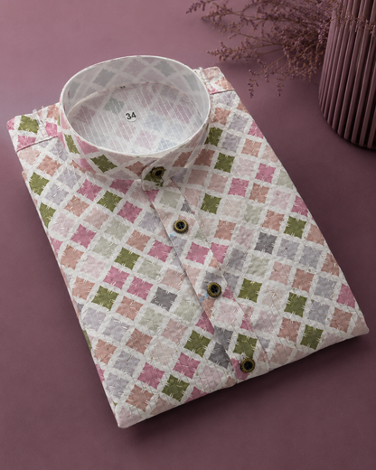 KPD6255 Pastel Multi Colour Diamond Print Kurta Pyjama Set
