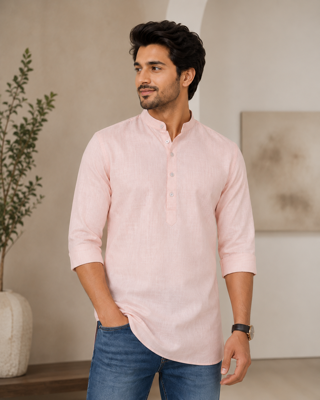 KPSK1010 Baby Pink Plain Kurta