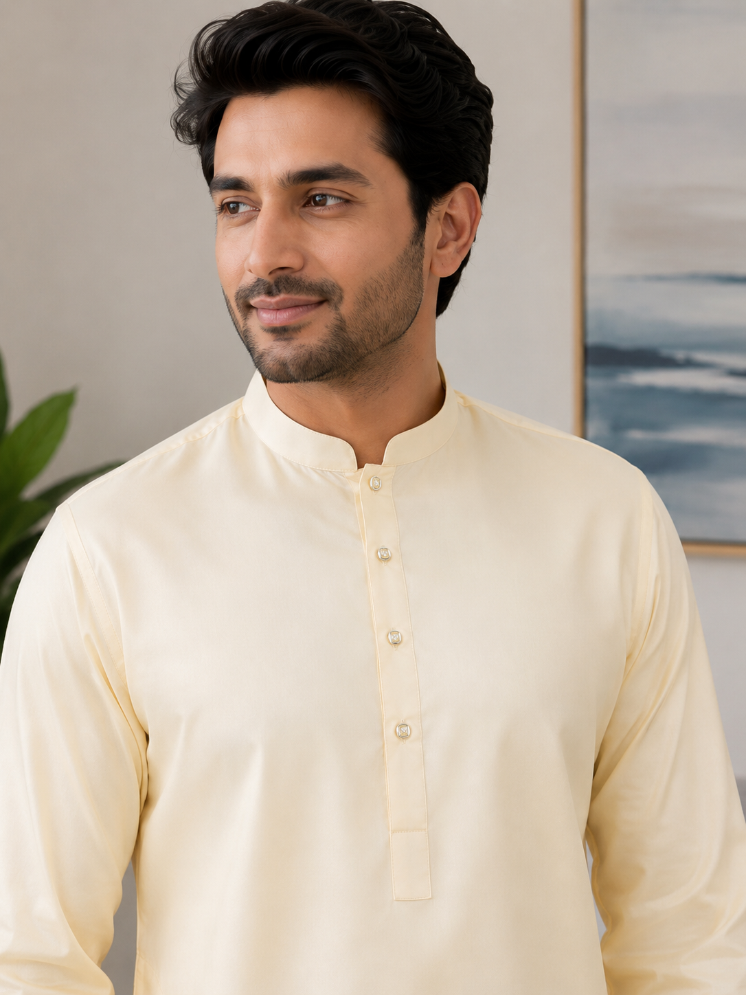 KPC1044 Plain Cream Kurta Pyjama Set