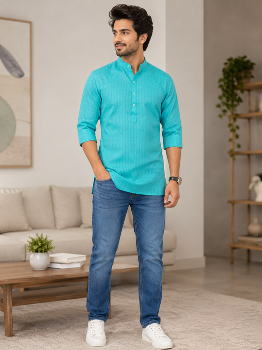 KPSK1012 Light Blue Self Design Kurta