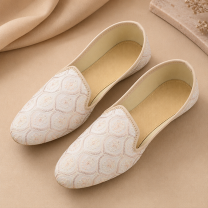 KPL0058 Cream Rose Gold Sequins Jutti Khussa For Men