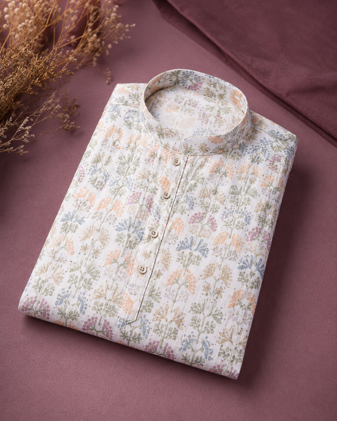 KPD6253 White Pastel Floral Print Kurta Pyjama Set
