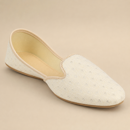 KPL0060 Cream Silver Sequins Jutti/Khussa For Men