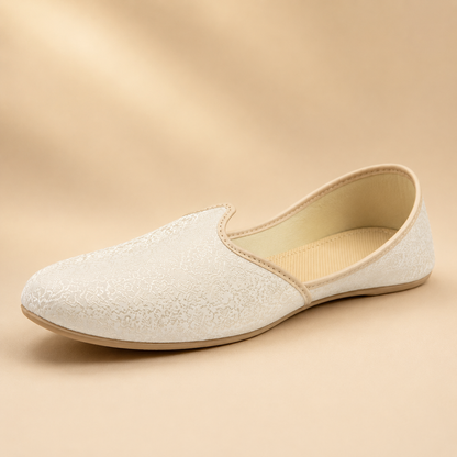 KPL0059 Cream Self Design Jutti/Khussa For Men