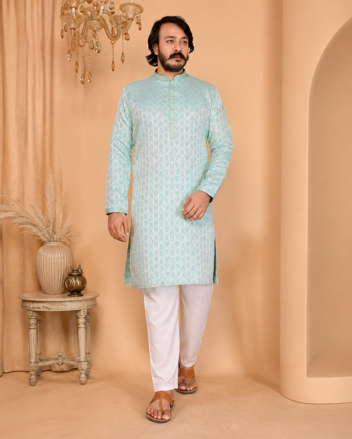 KPD6271 Mint Green Jacquard Kurta Pyjama Set