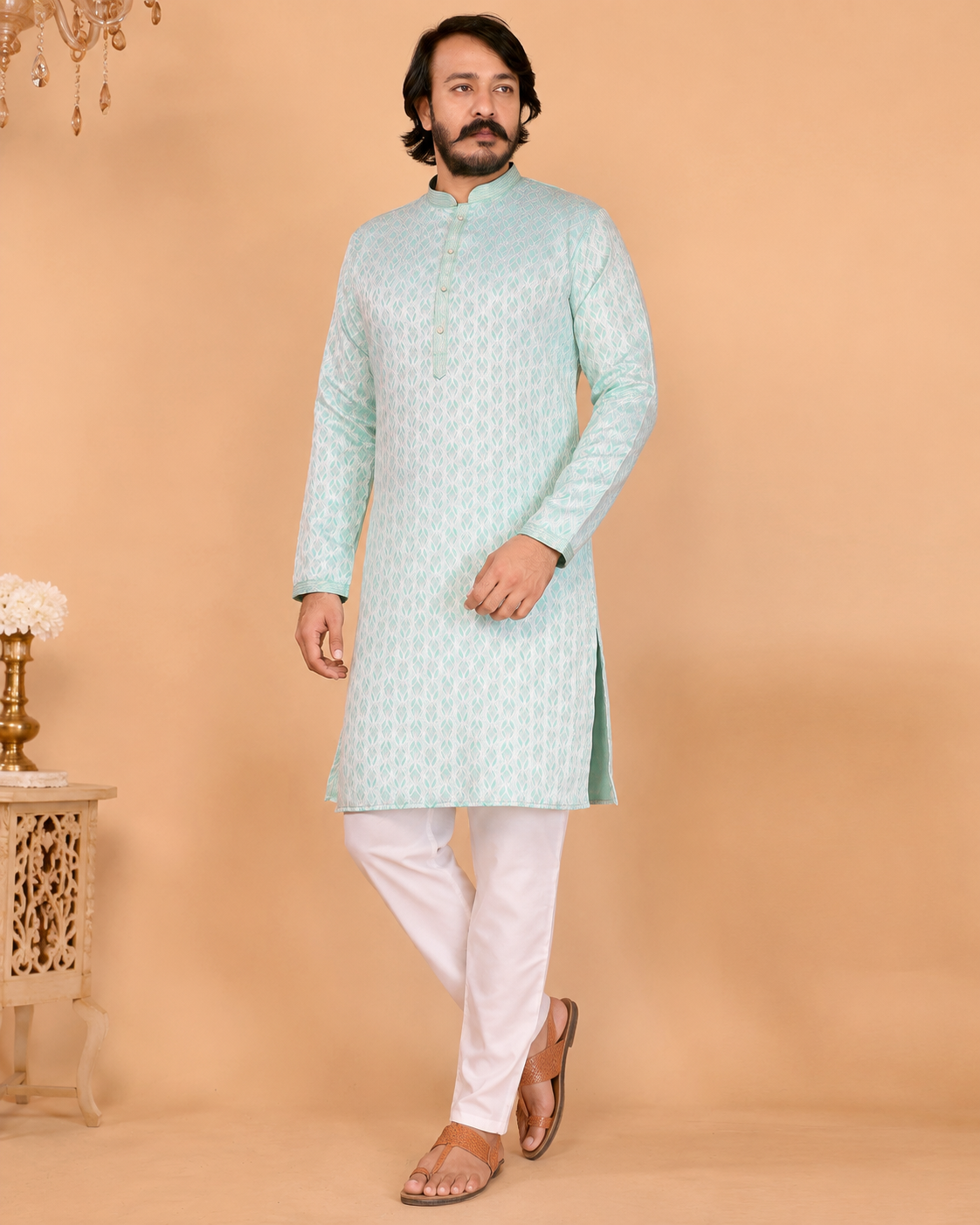 KPD6271 Mint Green Jacquard Kurta Pyjama Set