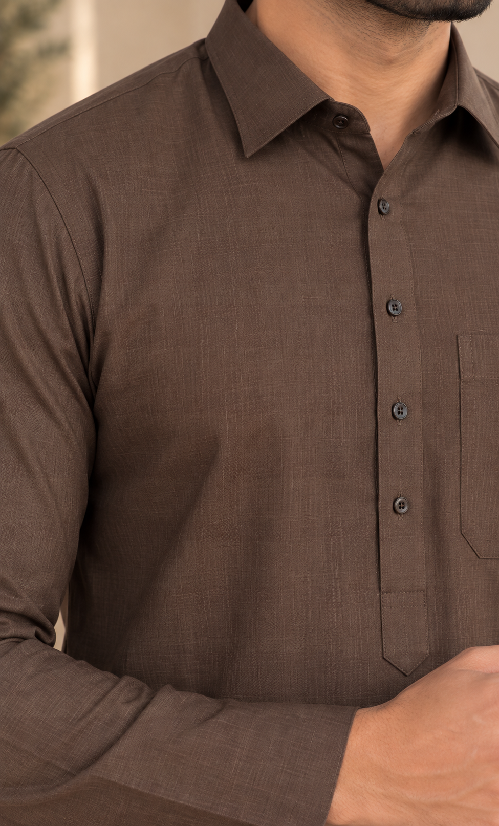 KPC1064 Brown Viscose Cotton Pathani Kurta Set