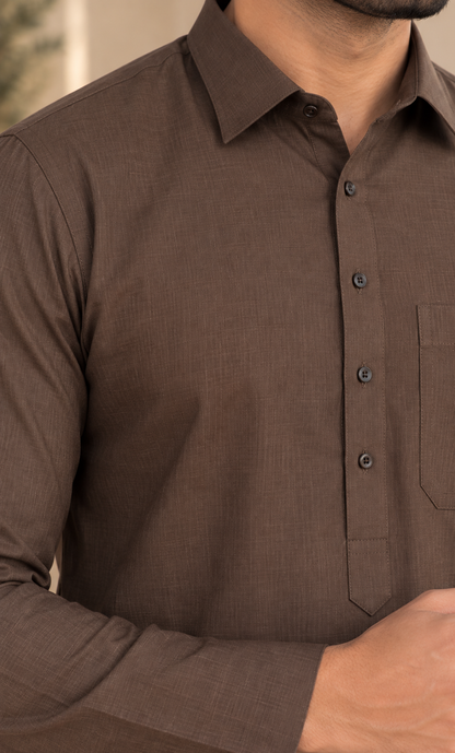 KPC1064 Brown Viscose Cotton Pathani Kurta Set