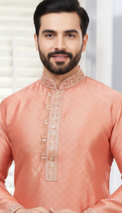 KPD6036 Men Peach Kurta Pyjama Set