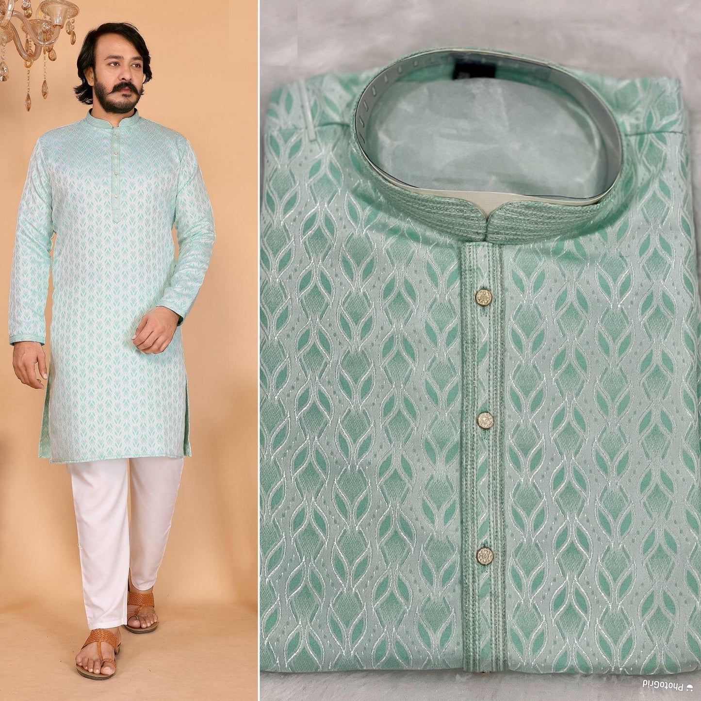 KPD6271 Mint Green Jacquard Kurta Pyjama Set