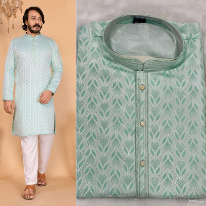 KPD6271 Mint Green Jacquard Kurta Pyjama Set