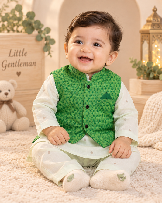 KPK2017 Green Floral Print Waistcoat Set