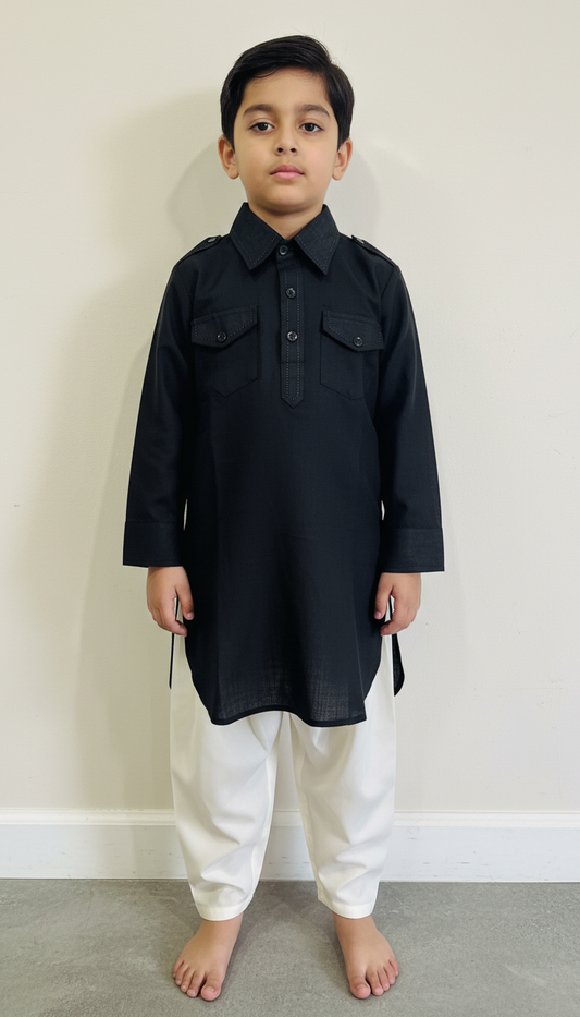 KPK7040 Black Kurta Pyjama Set 4-5 y