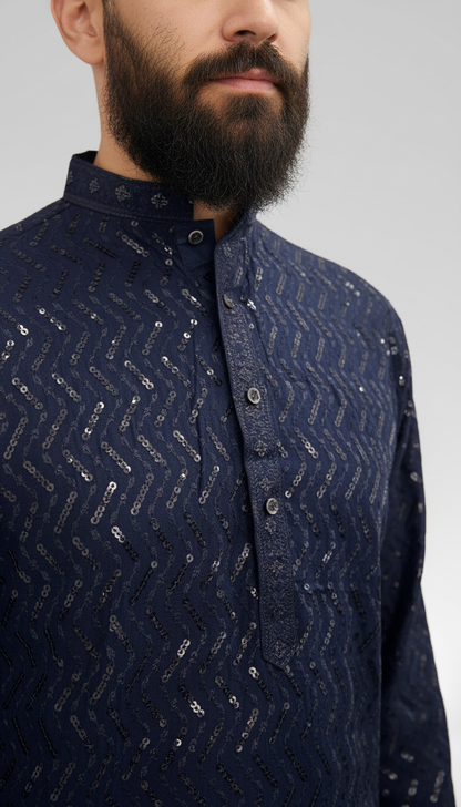 KPD6132 Blue Sequence Kurta Pyjama Set