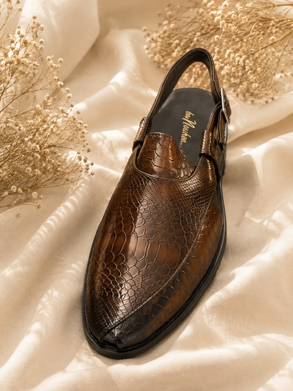 KPL0056 Brown Textured Peshawari Sandals / Jutti for Men