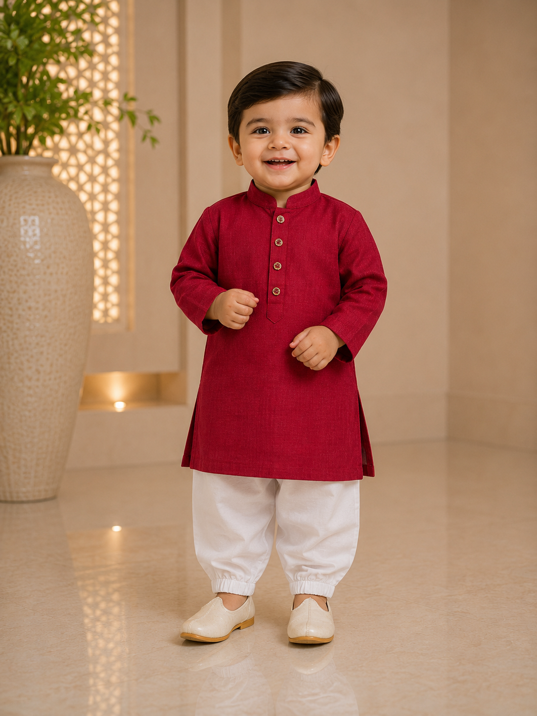 KPK2029 Wine Red Velvet Kurta Pyjama Set for Baby Boys
