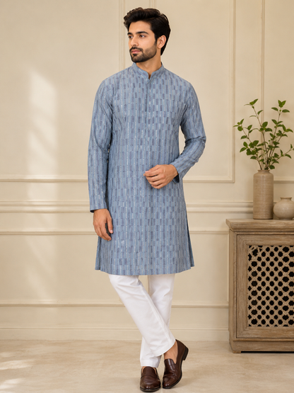 KPD6242 Blue Heavy Sequins Work Kurta With Lining