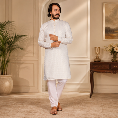 KPD6272 Cream Jacquard Kurta Pyjama Set
