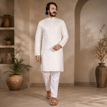 KPD6272 Cream Jacquard Kurta Pyjama Set