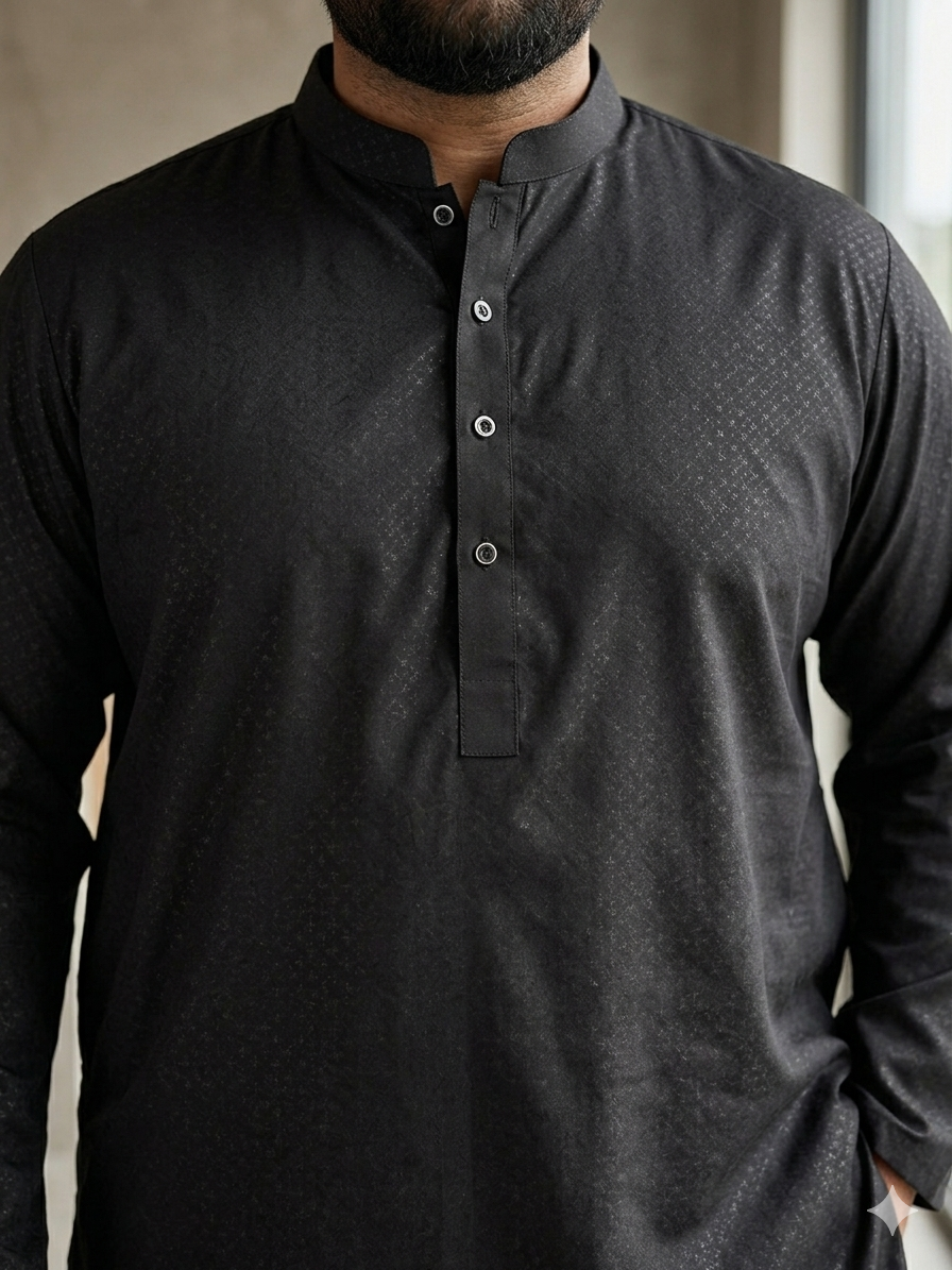 KPD6246 Black Self Design Kurta – Armani Falling Fabric
