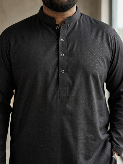 KPD6246 Black Self Design Kurta – Armani Falling Fabric