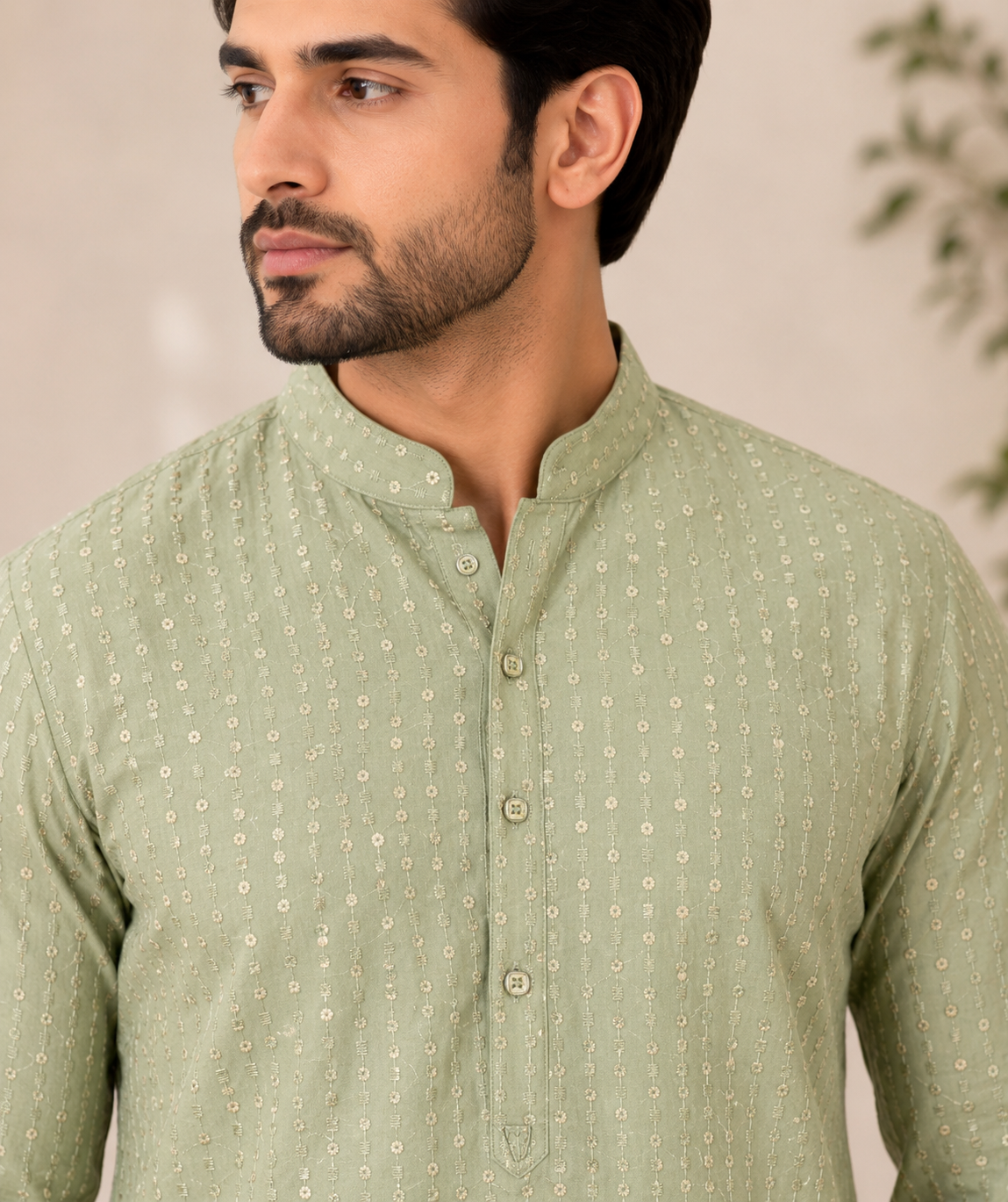 KPD6244 Light Sage Green Heavy Sequins Work Kurta With Lining
