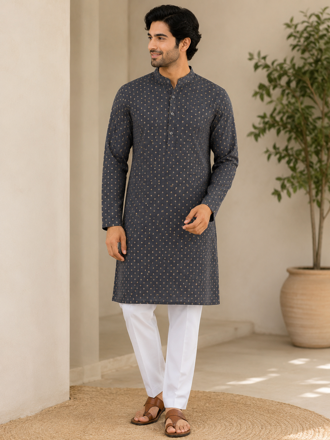 KPD6249 Black Gold Sequins Work Kurta Pyjama Set